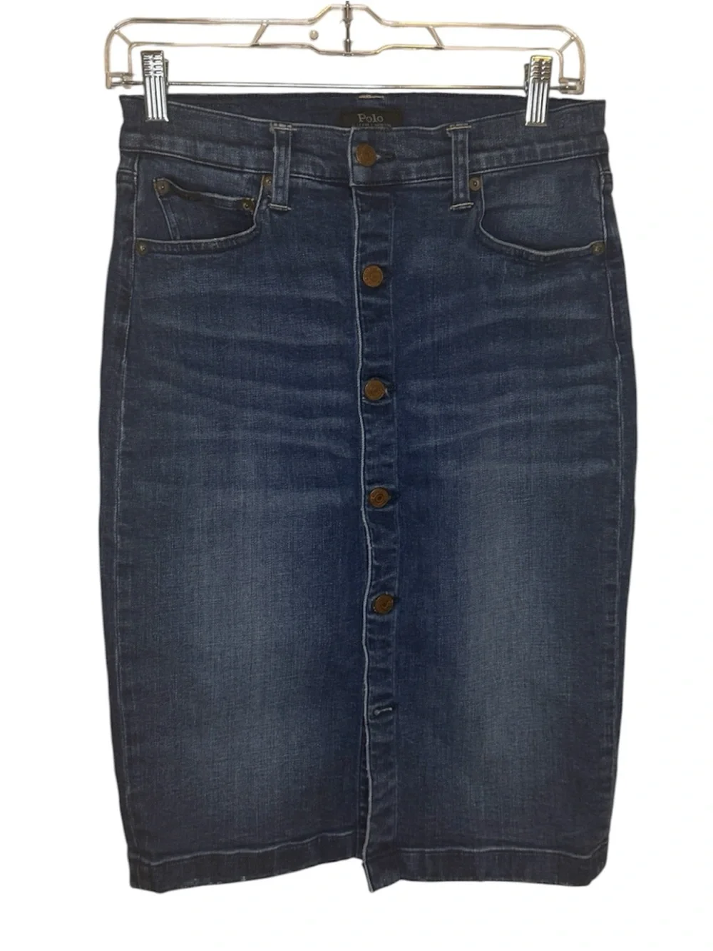 Polo Ralph Lauren Button-Front Denim Midi Pencil Skirt Blue Size 2 - Picture 1 of 9